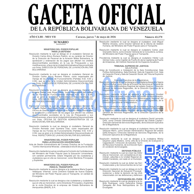 Gaceta Oficial, Gaceta 43370, Gaceta 43370 HD, Gaceta #43370, Gaceta Oficial Venezuela #43370