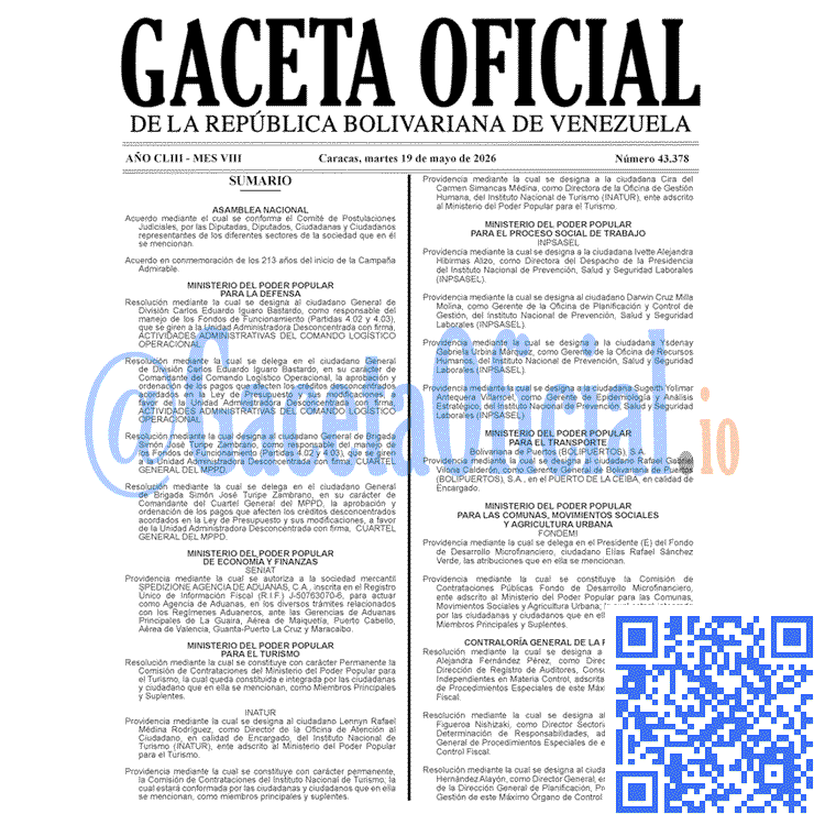 Venezuela Gaceta Oficial 43378 del 19 mayo 2026 Gaceta Oficial, Gaceta 43378, Gaceta 43378 HD, Gaceta #43378, Gaceta Oficial Venezuela #43378