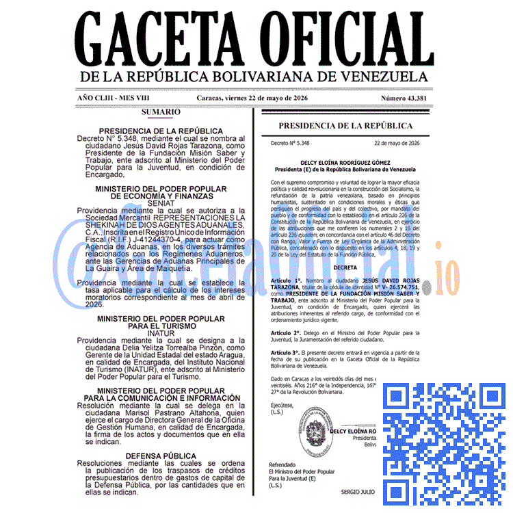 Venezuela Gaceta Oficial 43381 del 22 mayo 2026 Gaceta Oficial, Gaceta 43381, Gaceta 43381 HD, Gaceta #43381, Gaceta Oficial Venezuela #43381