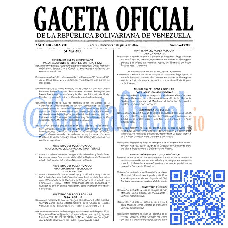 Venezuela Gaceta Oficial 43389 del 3 junio 2026 Gaceta Oficial, Gaceta 43389, Gaceta 43389 HD, Gaceta #43389, Gaceta Oficial Venezuela #43389
