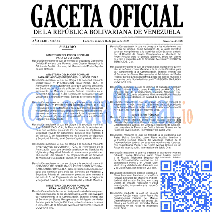 Venezuela Gaceta Oficial 43398 del 16 junio 2026 Gaceta Oficial, Gaceta 43398, Gaceta 43398 HD, Gaceta #43398, Gaceta Oficial Venezuela #43398