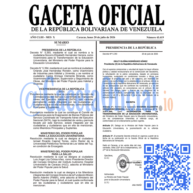 Gaceta Oficial, Gaceta 43419, Gaceta 43419 HD, Gaceta #43419, Gaceta Oficial Venezuela #43419