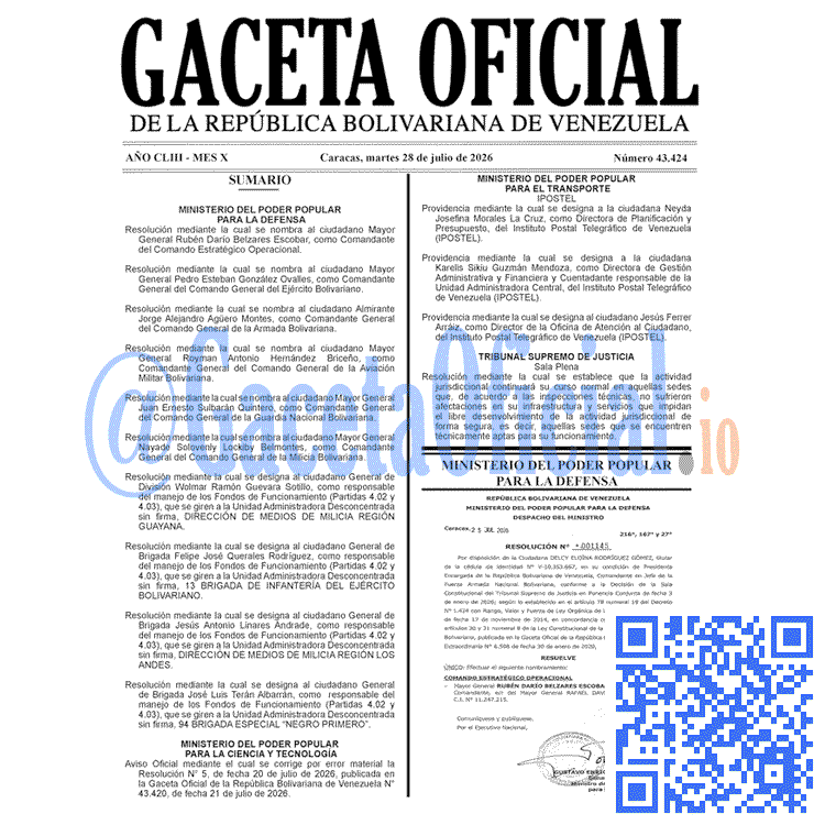 Gaceta Oficial, Gaceta 43424, Gaceta 43424 HD, Gaceta #43424, Gaceta Oficial Venezuela #43424