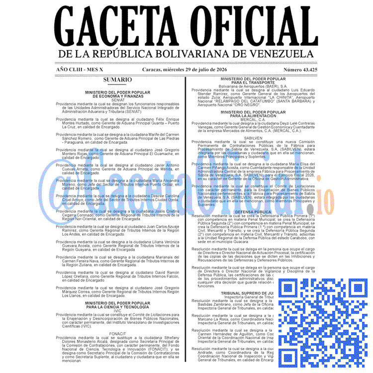 Gaceta Oficial, Gaceta 43425, Gaceta 43425 HD, Gaceta #43425, Gaceta Oficial Venezuela #43425