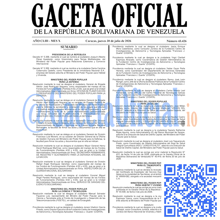 Gaceta Oficial, Gaceta 43426, Gaceta 43426 HD, Gaceta #43426, Gaceta Oficial Venezuela #43426