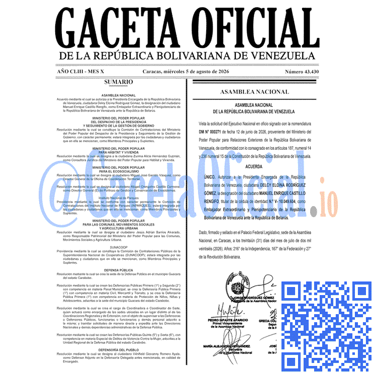 Gaceta Oficial, Gaceta 43430, Gaceta 43430 HD, Gaceta #43430, Gaceta Oficial Venezuela #43430