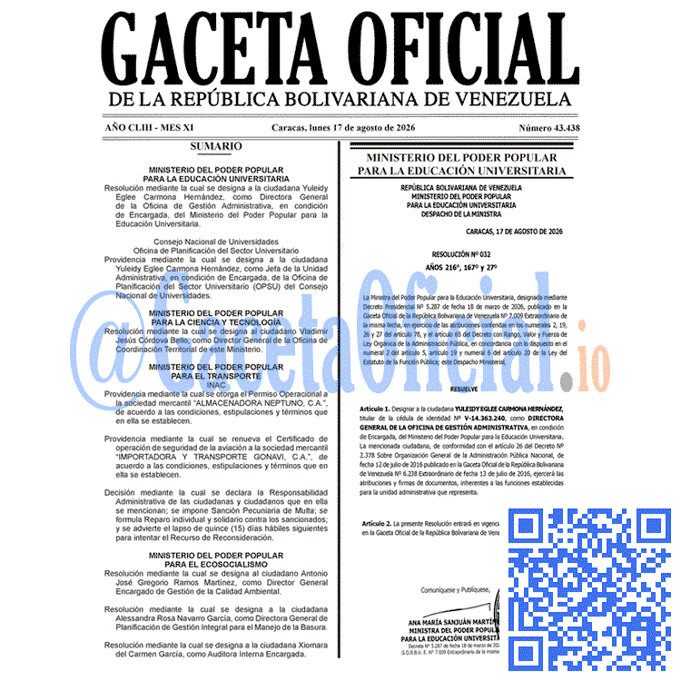 Gaceta Oficial, Gaceta 43438, Gaceta 43438 HD, Gaceta #43438, Gaceta Oficial Venezuela #43438