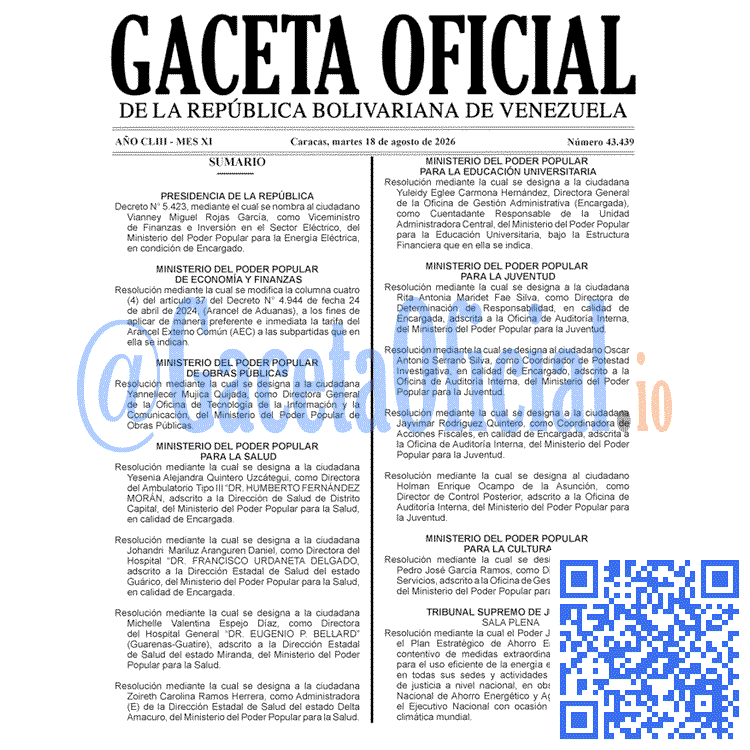 Gaceta Oficial, Gaceta 43439, Gaceta 43439 HD, Gaceta #43439, Gaceta Oficial Venezuela #43439