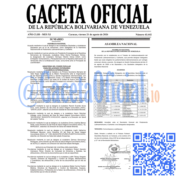 Gaceta Oficial, Gaceta 43442, Gaceta 43442 HD, Gaceta #43442, Gaceta Oficial Venezuela #43442