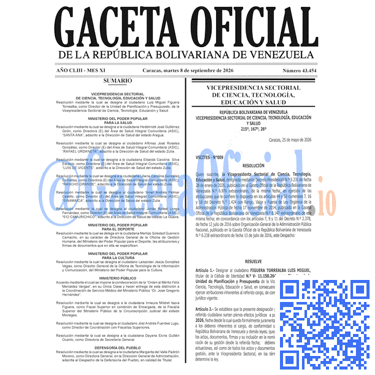 Gaceta Oficial, Gaceta 43454, Gaceta 43454 HD, Gaceta #43454, Gaceta Oficial Venezuela #43454