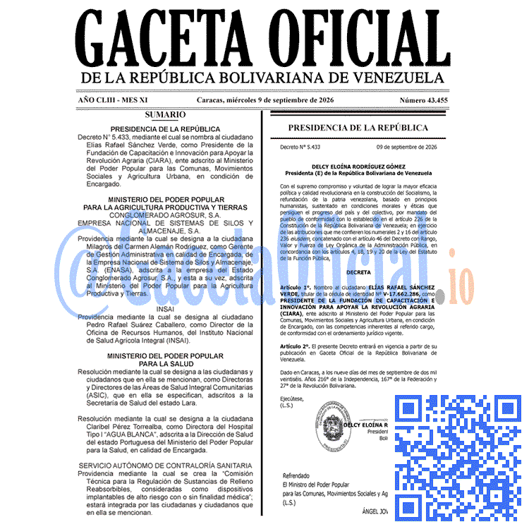 Gaceta Oficial, Gaceta 43455, Gaceta 43455 HD, Gaceta #43455, Gaceta Oficial Venezuela #43455