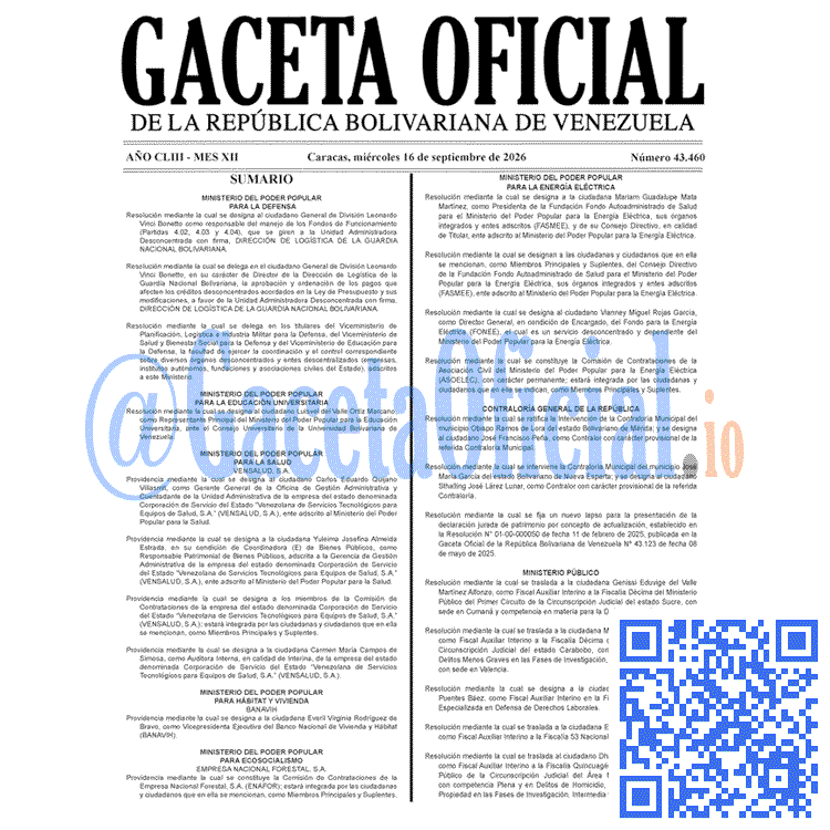 Gaceta Oficial, Gaceta 43460, Gaceta 43460 HD, Gaceta #43460, Gaceta Oficial Venezuela #43460