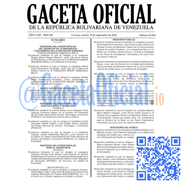 Venezuela Gaceta Oficial 43464 del 22 septiembre 2026 Gaceta Oficial, Gaceta 43464, Gaceta 43464 HD, Gaceta #43464, Gaceta Oficial Venezuela #43464