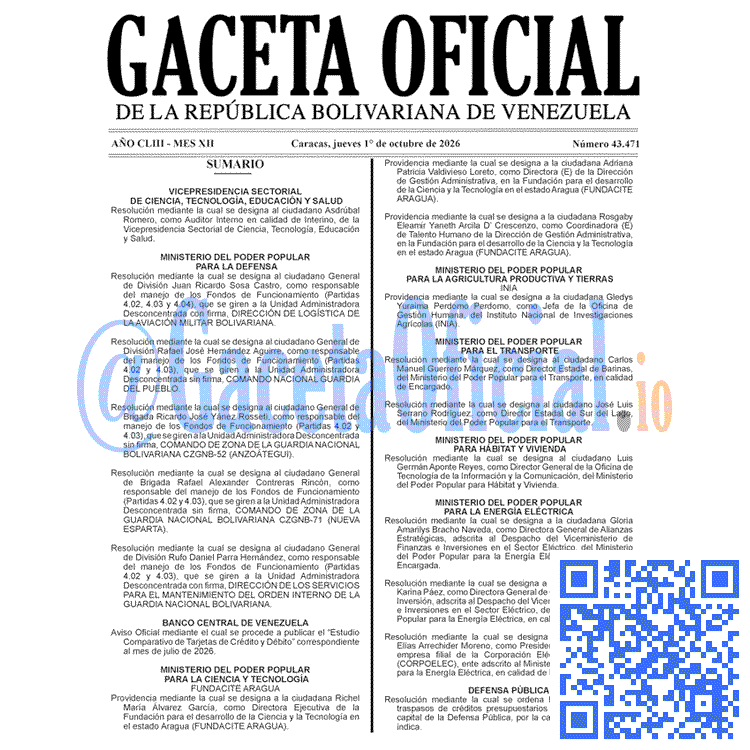 Venezuela Gaceta Oficial 43471 del 1 octubre 2026 Gaceta Oficial, Gaceta 43471, Gaceta 43471 HD, Gaceta #43471, Gaceta Oficial Venezuela #43471