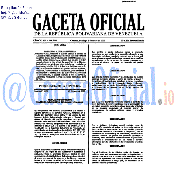 Gaceta Oficial 6501 del 5 enero 2020