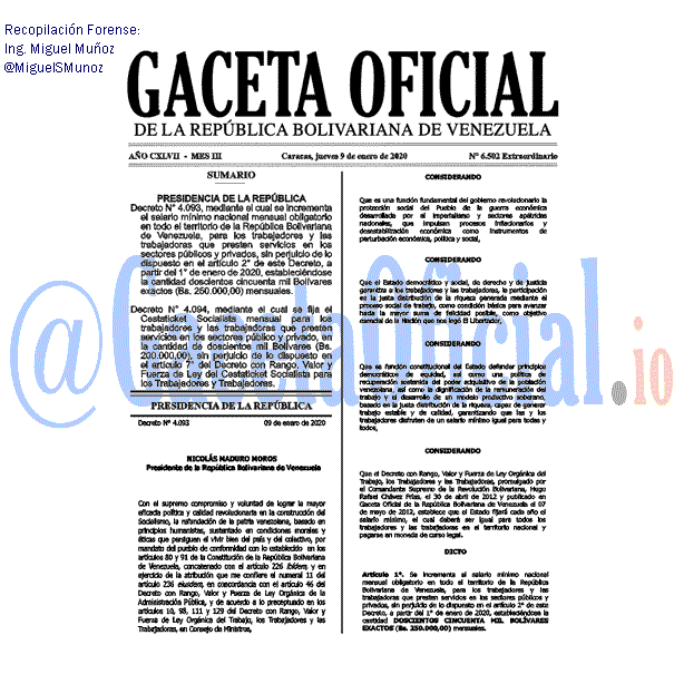 Gaceta Oficial 6502 del 9 Enero 2020