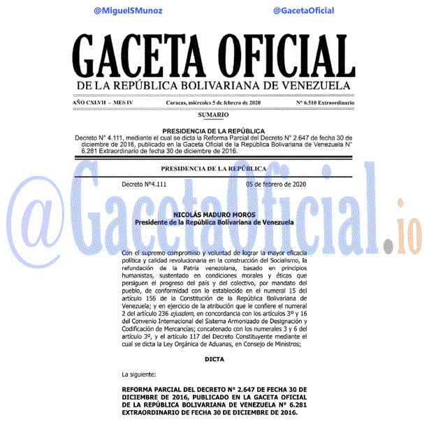 Gaceta Oficial 6510 del 5 febrero 2020