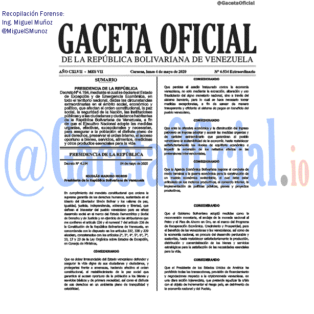Gaceta Oficial 6534 del 4 mayo 2020 Gaceta Oficial 6534 del 4 mayo 2020