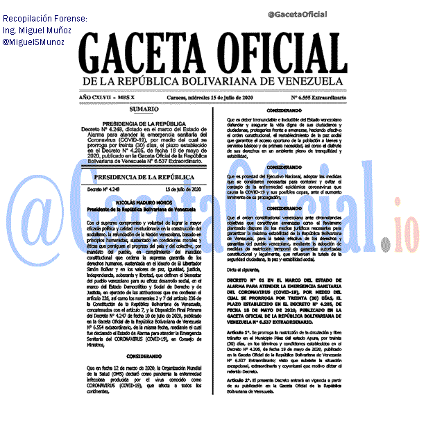 Gaceta Oficial 6555 del 15 julio 2020