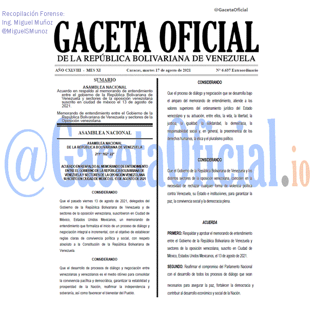 Gaceta Oficial 6637 del 17 agosto 2021