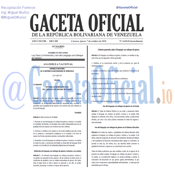 Gaceta Oficial 6654 del 7 octubre 2021 Gaceta Oficial 6654 del 7 octubre 2021