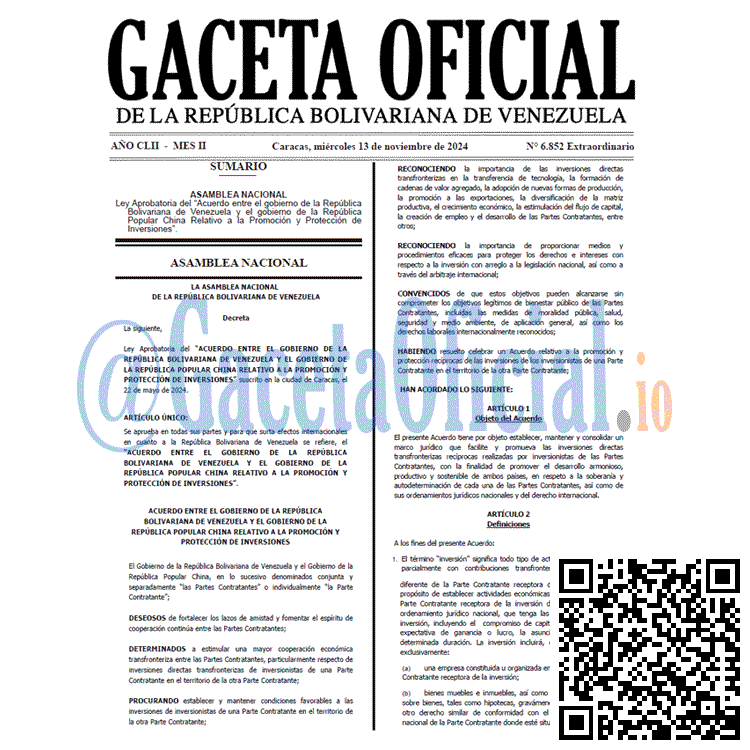 Venezuela Gaceta Oficial 6852 del 13 noviembre 2024 Gaceta Oficial, Gaceta 6852, Gaceta 6852 HD, Gaceta #6852, Gaceta Oficial Venezuela #6852