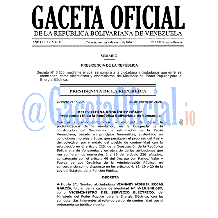 Venezuela Gaceta Oficial 6959 del 6 enero 2026 Gaceta Oficial, Gaceta 6959, Gaceta 6959 HD, Gaceta #6959, Gaceta Oficial Venezuela #6959