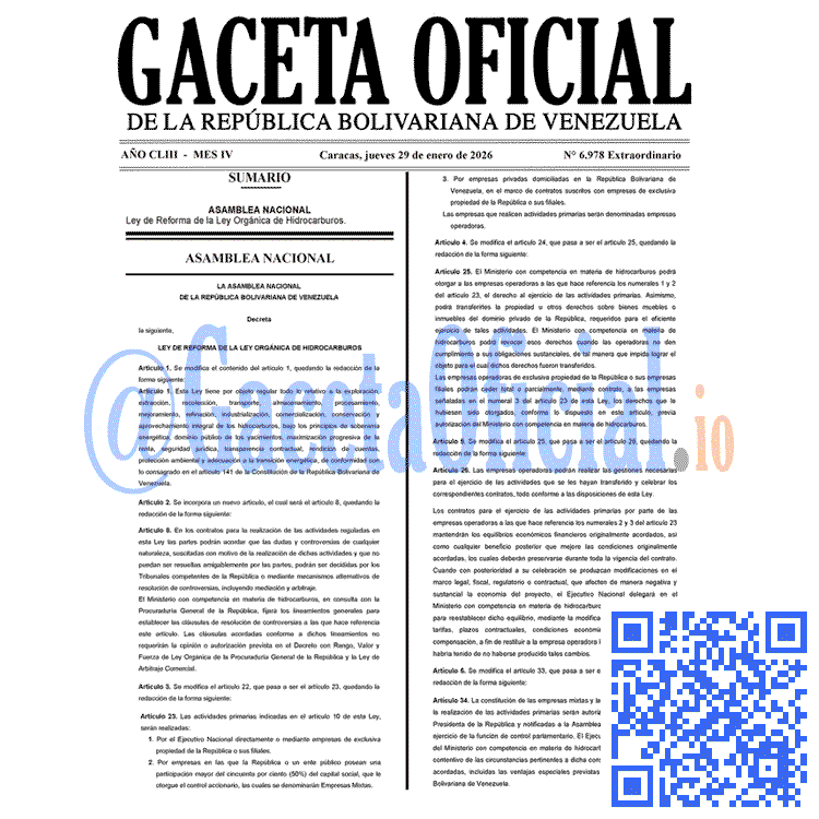 Venezuela Gaceta Oficial 6978 del 29 enero 2026 Gaceta Oficial, Gaceta 6978, Gaceta 6978 HD, Gaceta #6978, Gaceta Oficial Venezuela #6978