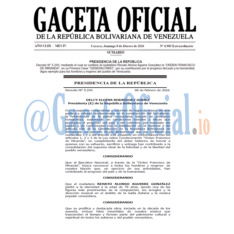 Venezuela Gaceta Oficial 6983 del 8 febrero 2026 Gaceta Oficial, Gaceta 6983, Gaceta 6983 HD, Gaceta #6983, Gaceta Oficial Venezuela #6983