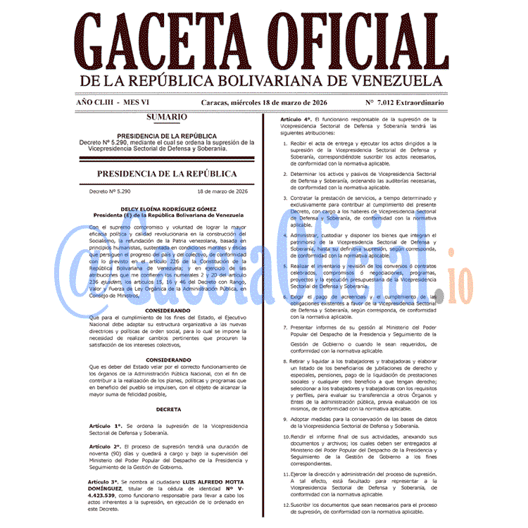Gaceta Oficial, Gaceta 7012, Gaceta 7012 HD, Gaceta #7012, Gaceta Oficial Venezuela #7012