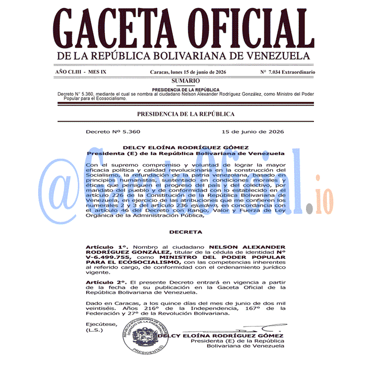 Venezuela Gaceta Oficial 7034 del 15 junio 2026 Gaceta Oficial, Gaceta 7034, Gaceta 7034 HD, Gaceta #7034, Gaceta Oficial Venezuela #7034
