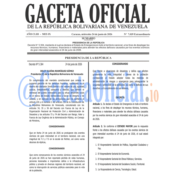 Venezuela Gaceta Oficial 7039 del 24 junio 2026 Gaceta Oficial, Gaceta 7039, Gaceta 7039 HD, Gaceta #7039, Gaceta Oficial Venezuela #7039