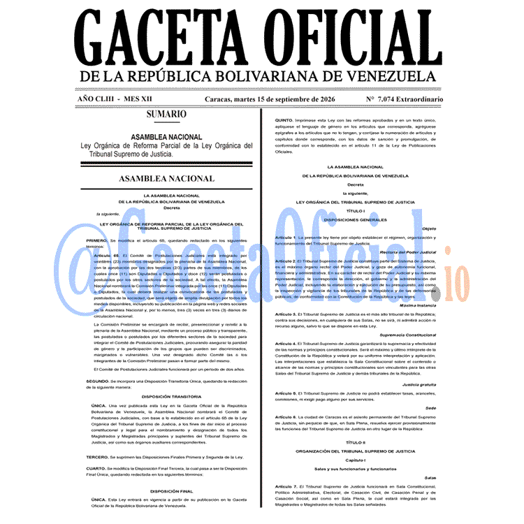 Gaceta Oficial, Gaceta 7074, Gaceta 7074 HD, Gaceta #7074, Gaceta Oficial Venezuela #7074