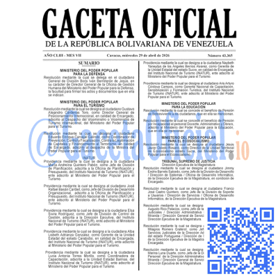 Gaceta Oficial 43365 2026-04-29