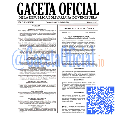Gaceta Oficial 43387 2026-06-01