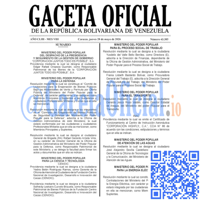 Gaceta Oficial 43385 2026-05-28 