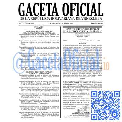 Gaceta Oficial #43407 2026-07-02 