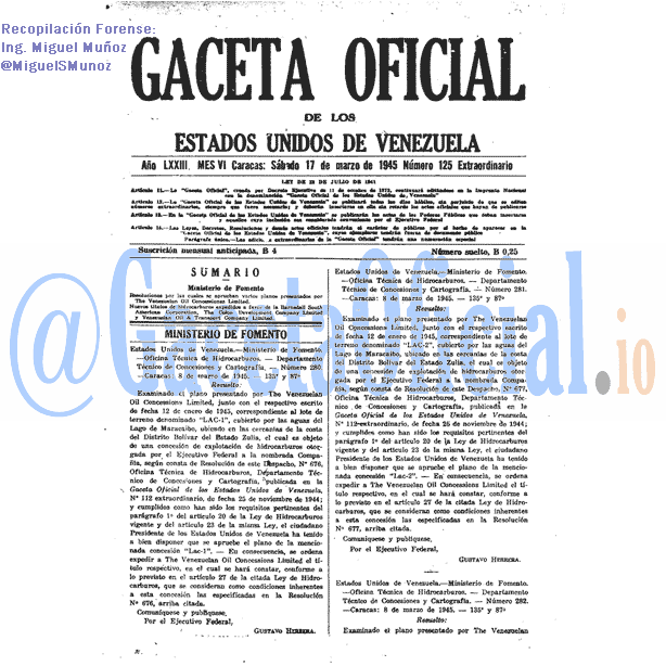 Gaceta Oficial 125 del 17 Marzo 1945