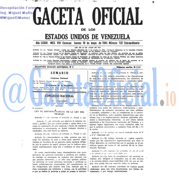 Gaceta Oficial 132 del 10 Mayo 1945
