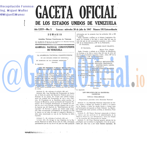 Gaceta Oficial 195 del 30 Julio 1947