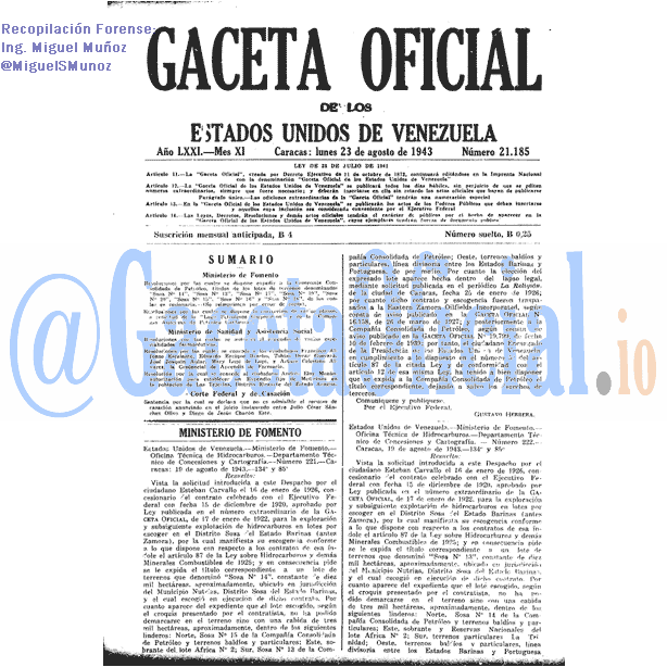 Gaceta Oficial 21185 del 23 Agosto 1943