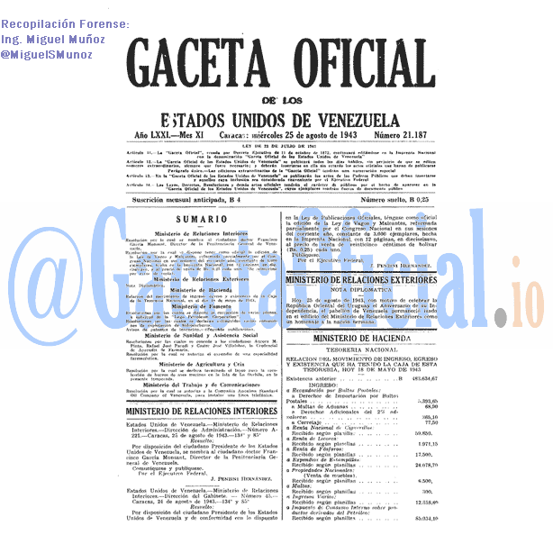 Gaceta Oficial 21187 del 25 Agosto 1943