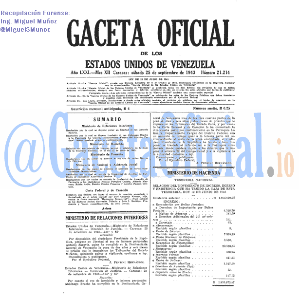 Gaceta Oficial 21214 del 25 Septiembre 1943