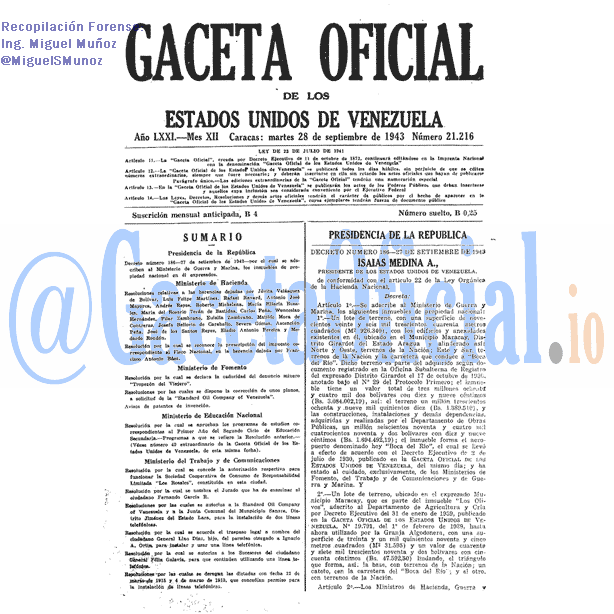 Gaceta Oficial 21216 del 28 Septiembre 1943