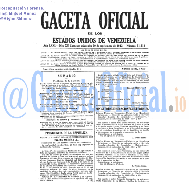 Gaceta Oficial 21217 del 29 Septiembre 1943