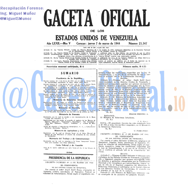 Gaceta Oficial 21347 del 2 Marzo 1944