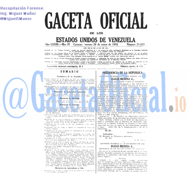 Gaceta Oficial 21622 del 26 Enero 1945