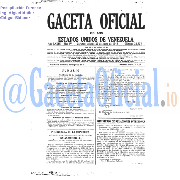 Gaceta Oficial 21623 del 27 Enero 1945