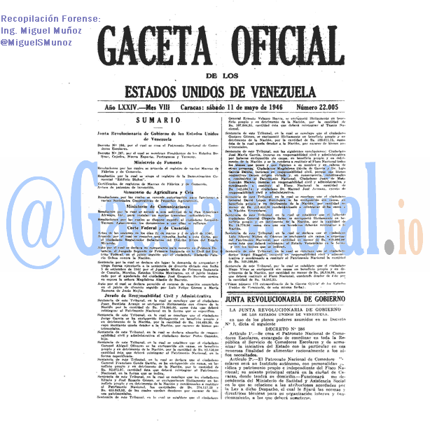 Gaceta Oficial 22005 del 11 Mayo 1946