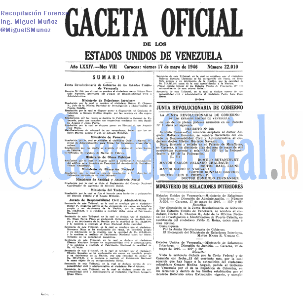 Gaceta Oficial 22010 del 17 Mayo 1946